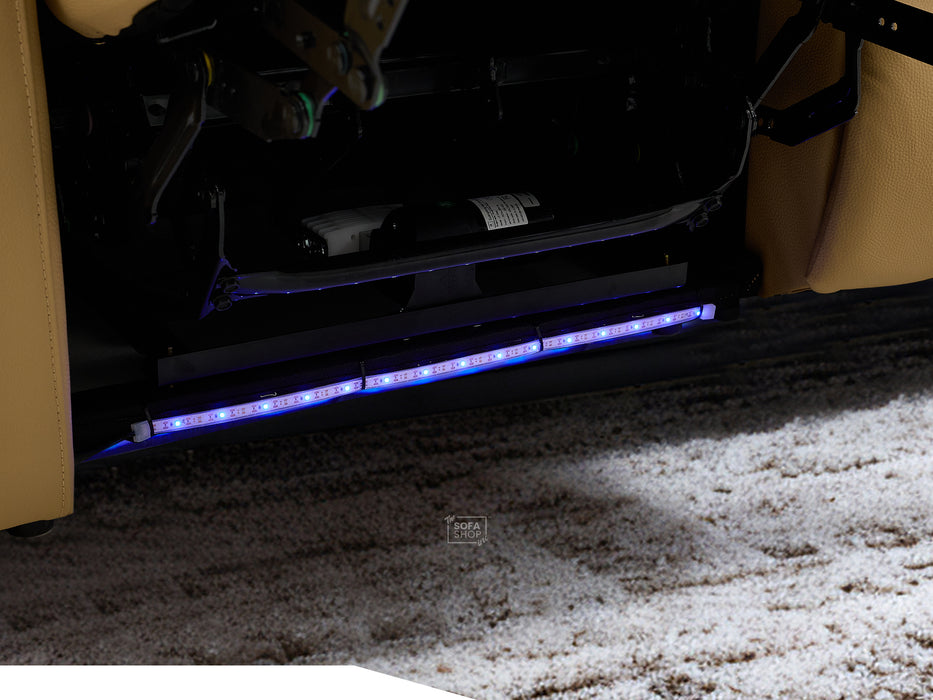 1 Seater Tan Real Leather Electric Recliner Cinema Chair | 8-Point Massage, Power Headrest, Detachable Food Tray Table & LED Cup Holder | Capri | The Sofa Shop