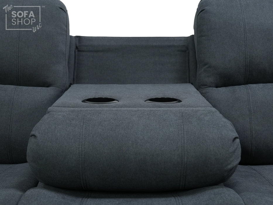 3 Seater Recliner Sofa in Dark Grey Fabric with Drop-Down Table & Cup Holders | Comfortable & Family-Friendly Sofa | Trento