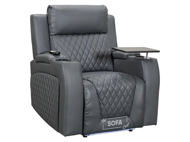 2 1 1 Electric Recliner Sofa Set inc. Cinema Seats in Grey Leather. 3 Piece Cinema Sofa with LED Cup Holders, Storage, Speaker - Venice Series One