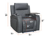 2 1 1 Electric Recliner Sofa Set inc. Cinema Seats in Grey Leather. 3 Piece Cinema Sofa with LED Cup Holders, Storage, Speaker - Venice Series One