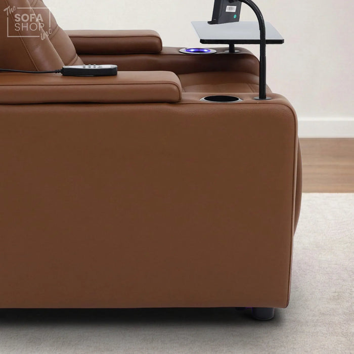 1 Seater Cinema Chair in Brown Real Leather | Hi-Tech Cinema Chair with Power Recline, Power Headrest, Wireless Charging, Cup Holder, Vibration Massage, Heated Lumbar | Modena | The Sofa Shop