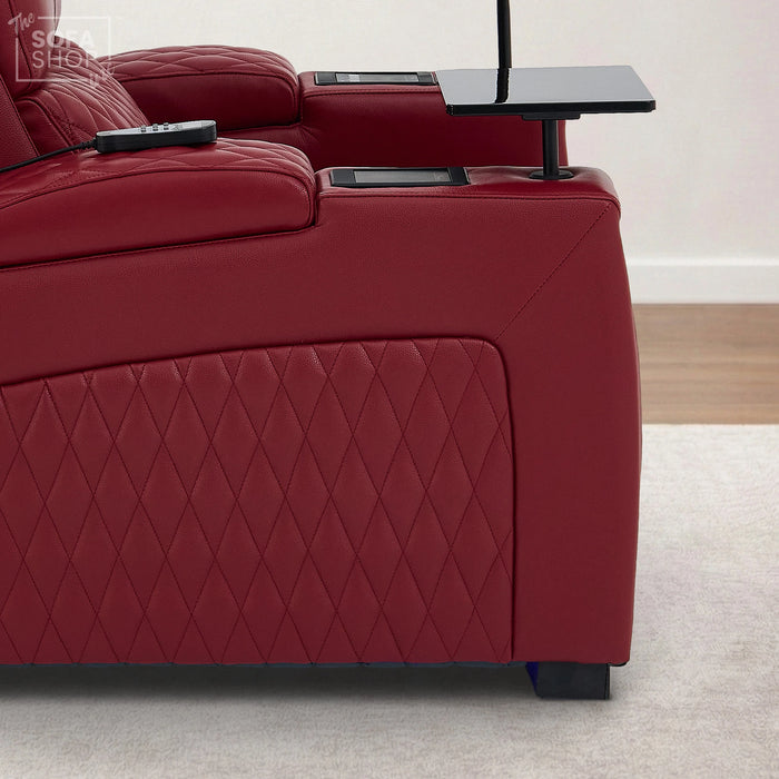 1 Seater Red Real Leather Electric Recliner Cinema Chair | Power Recliner Chair With Vibration Massage & Heated Lumbar, Cooling & Heating Cup Holders & Wireless Charging | Assisi | The Sofa Shop