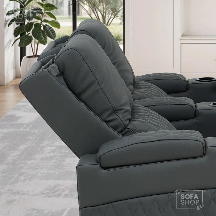 2 Seat Real Leather Electric Recliner Home Cinema Theatre Sofa In Grey With Multi-Position Reclining + LED Cup Holders & Lumbar Support | Assisi