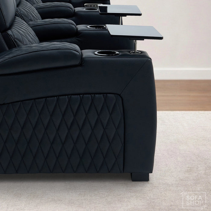 Real Leather 3+2+1 Cinema Sofa Package In Black | 3-Piece Recliner Sofa Suite With Power Lumbar, Massage, Heat, Cooling Cupholders, Tray Tables & USB-C | Assisi | The Sofa Shop
