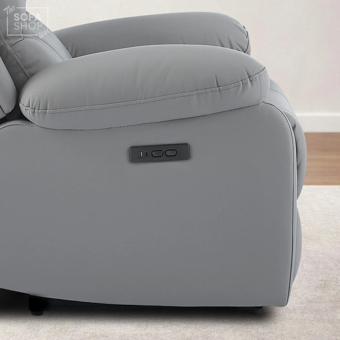 Trento Electric Recliner Chair in Light Grey Real Leather | Power Recline, Padded Armrests & Lumbar Support | The Sofa Shop