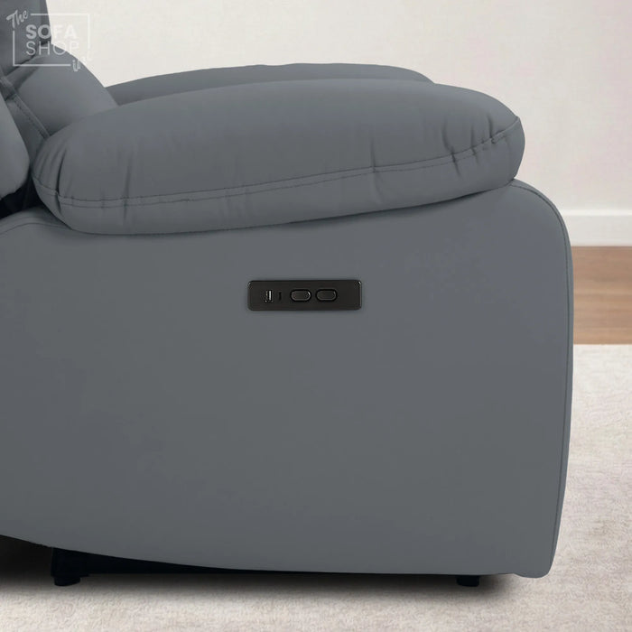 Trento Electric Recliner Chair in Grey Real Leather | Power Recline, Padded Armrests & Lumbar Support | The Sofa Shop