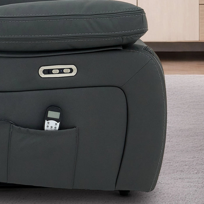 Electric Recliner Chair In Grey Real Leather | Hi-Tech Cinema Seat with Power Headrest, Massage, Heat & USB Charging Button | Grey Real Leather | Sicily