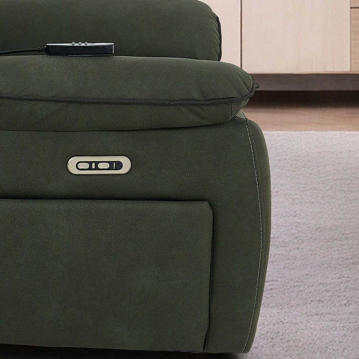 1 Seater Electric Recliner Chair in Green Fabric | Hi-Tech Chair with Vibration Massage + Heated Lumbar + Power Headrest + Power Grommet + USB+C Charging | Florence | The Sofa Shop