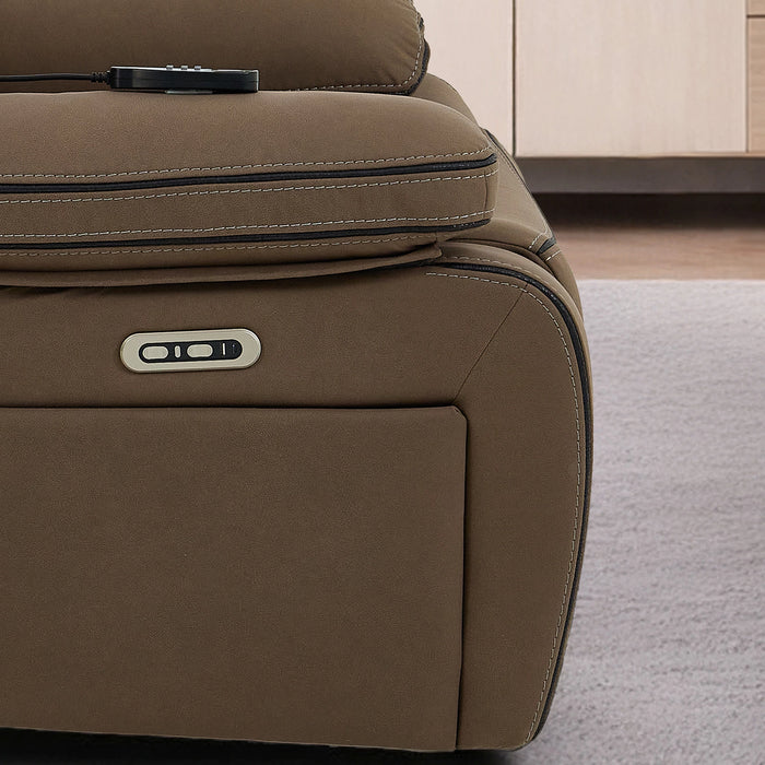 2+1 Mocha Brown Fabric Electric Recliner Cinema Sofa Set | Hi-Tech Sofa Suite with Vibration Massage, Heating, Bluetooth Speakers, Fold-Down Table & Side Storage | Tuscany | The Sofa Shop