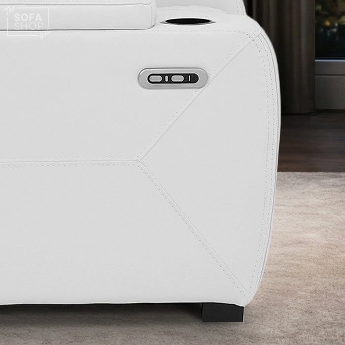 3+1 Real  Leather Electric Recliner Cinema Sofa Set in White | Massage, Heat, USB-C Charging, LED Lights & Fold-Down Table | Napoli | The Sofa Shop