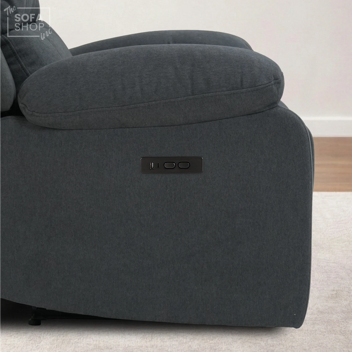 1 Seater Electric Recliner Chair in Grey Fabric | Power Chair with Electric Recline, Padded Lumbar Support, USB+C Charging | Trento | The Sofa Shop