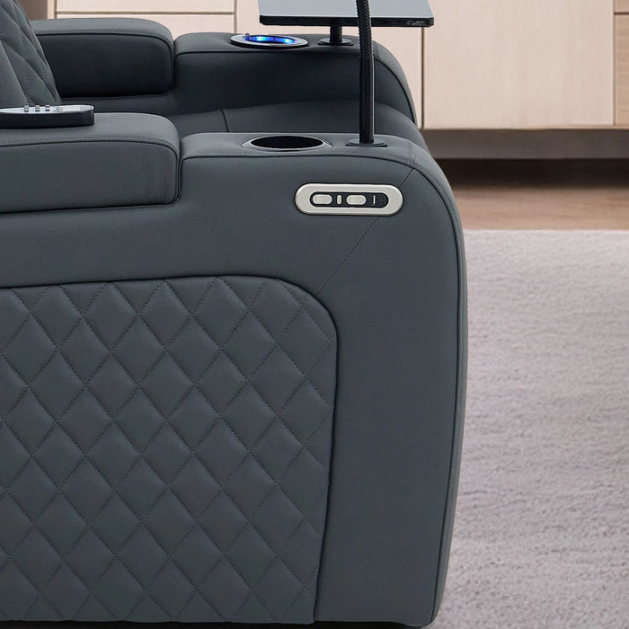 1 Seater Grey Real Leather Electric Recliner Cinema Chair | Hi-Tech Armchair With Vibration Massage, Heated Lumbar, Power Headrest, Cooling + Heating Cup Holders & Power Grommet | Milano | The Sofa Shop