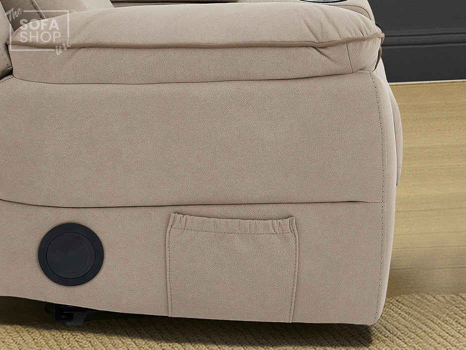 2 Seat Electric Recliner Home Cinema Sofa | Fabric Couch In Beige | Hi-Tech Sofa with Power Recliners, Chilled Cup Holders + Wireless Charging + Console + USB | Florence | The Sofa Shop