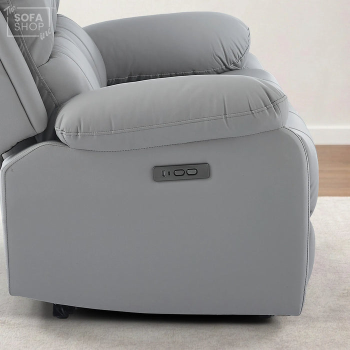 2 Seater Electric Recliner Sofa In Light Grey Real Leather | Smooth Power Recliner, USB-C Charging | Trento |The Sofa Shop