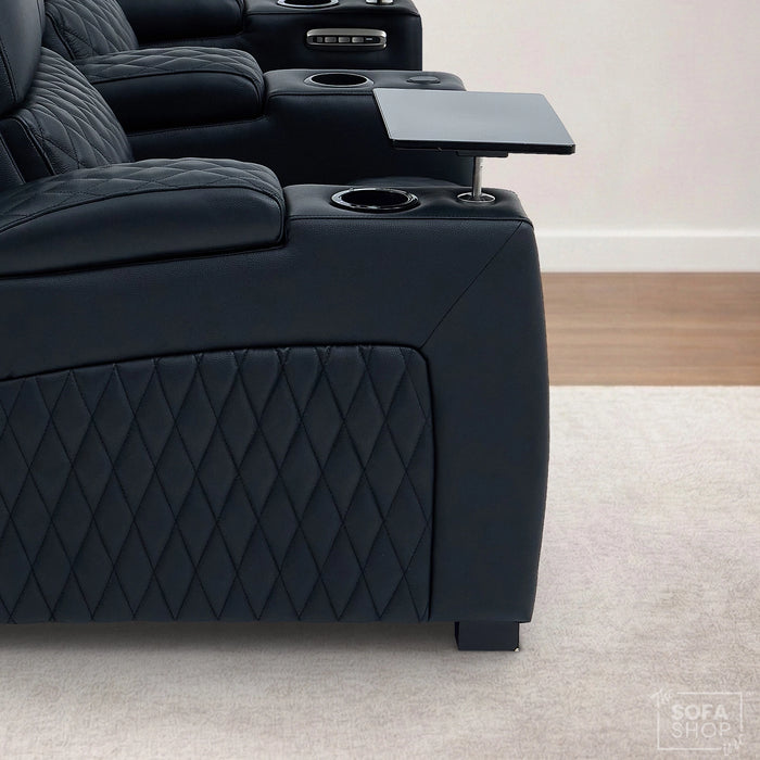 Real Leather 3+2+1 Cinema Sofa Package In Black | 3-Piece Recliner Sofa Suite With Power Lumbar, Massage, Heat, Cooling Cupholders, Tray Tables & USB-C | Assisi | The Sofa Shop
