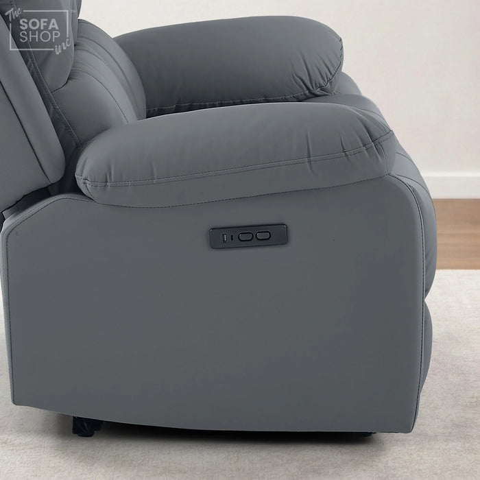 Grey Real Leather Electric Recliner Sofa 2 Seater | Smooth Power Recliner + USB-C Charging | The Sofa Shop
