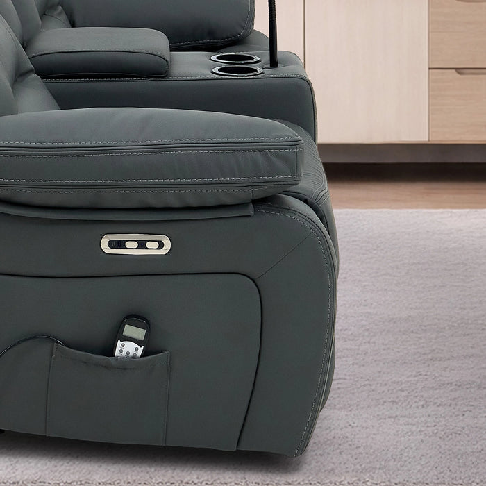 2 Seater Real Leather Electric Recliner Cinema Sofa in Grey | Massage, Heated Lumbar, Console & Cooling Cup Holders | Sicily | The Sofa Shop