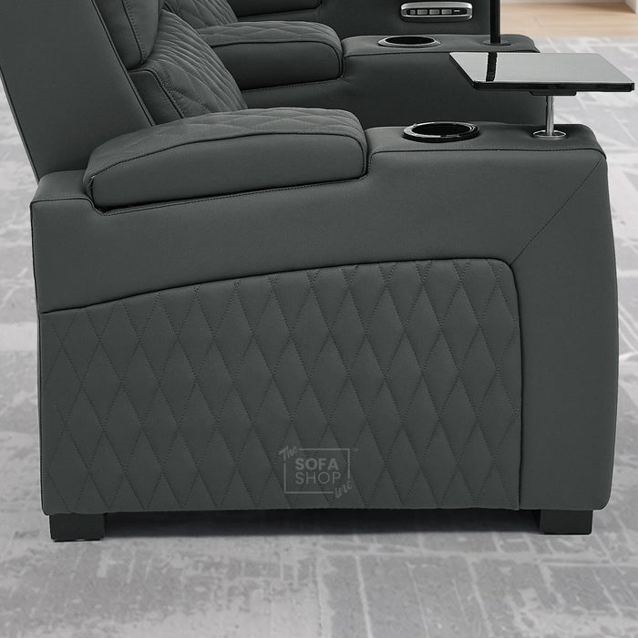 2 Seat Real Leather Electric Recliner Home Cinema Theatre Sofa In Grey With Multi-Position Reclining + LED Cup Holders & Lumbar Support | Assisi