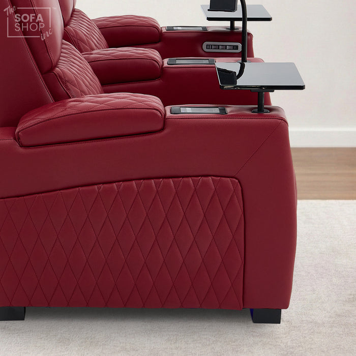 2 Seater Red Real Leather Electric Recliner Cinema Sofa | Hi-Tech Recliner Settee with Power Lumbar, Wireless Charging, Heat & Cooling Cupholders | Assisi | The Sofa Shop