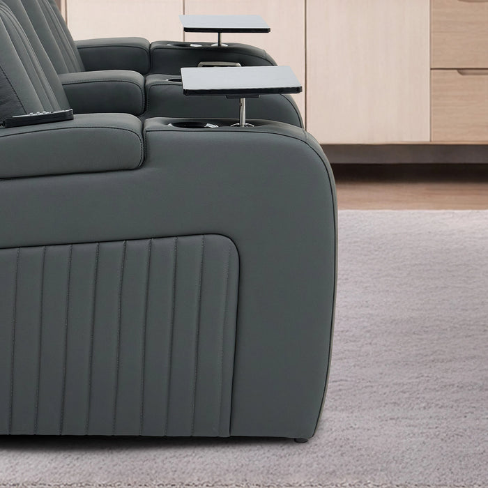 2 Seater Grey Real Leather Electric Recliner Cinema Sofa | Massage, Power Headrests & Tray Tables | Capri | The Sofa Shop