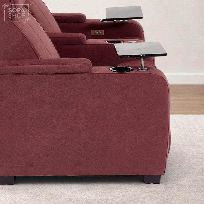 2 Seater Reclining Sofa with Electric Reclining, Massage, USB Ports, Cooling Cup Holders, Storage Boxes & LED Lights | Purple Velvet Sofa | Rimini | The Sofa Shop