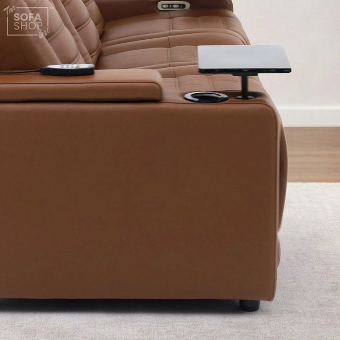 3 Seater Smart Tech Electric Recliner Cinema Sofa | Brown Real Leather | Modena