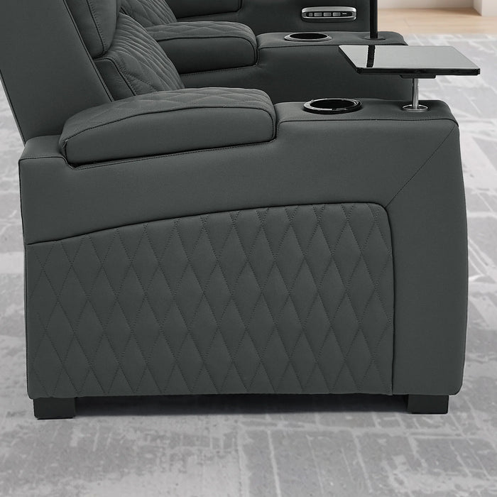 3 Seat Real Leather Electric Recliner Home Cinema Theatre Sofa In Grey with Chilled Cupholder + USB C to Stay Charged + Fully Reclining Seats & Lumbar Support | Assisi