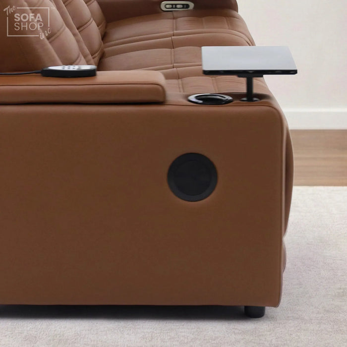 3 Seater Sofa in Brown Real Leather | Hi-Tech Smart Couch with Power Recline, Power Headrests, Wireless Charging, Vibration Massage, Heated Lumbar, Bluetooth Speakers & Multi-Link, Heat & Cool Cupholders | Modena | The Sofa Shop