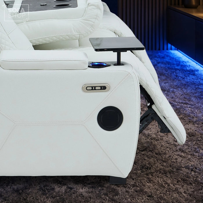 3 Seater Cinema Sofa in White Genuine Leather | Hi-Tech Cinema Sofa with Power Recline + Power Headrests + Vibration + Sockets + Base Storage | Napoli | The Sofa Shop