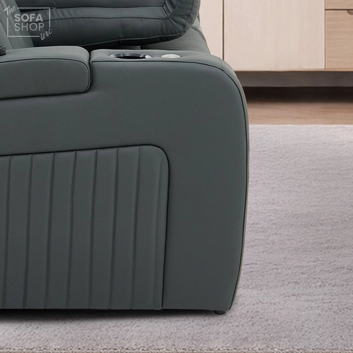 Real Leather 3+2+1 Piece Electric Home Cinema Theatre Sofa Set | Couch Suite Package in Grey + Massage + Heating + Power Recliners + Wireless Charging | Capri