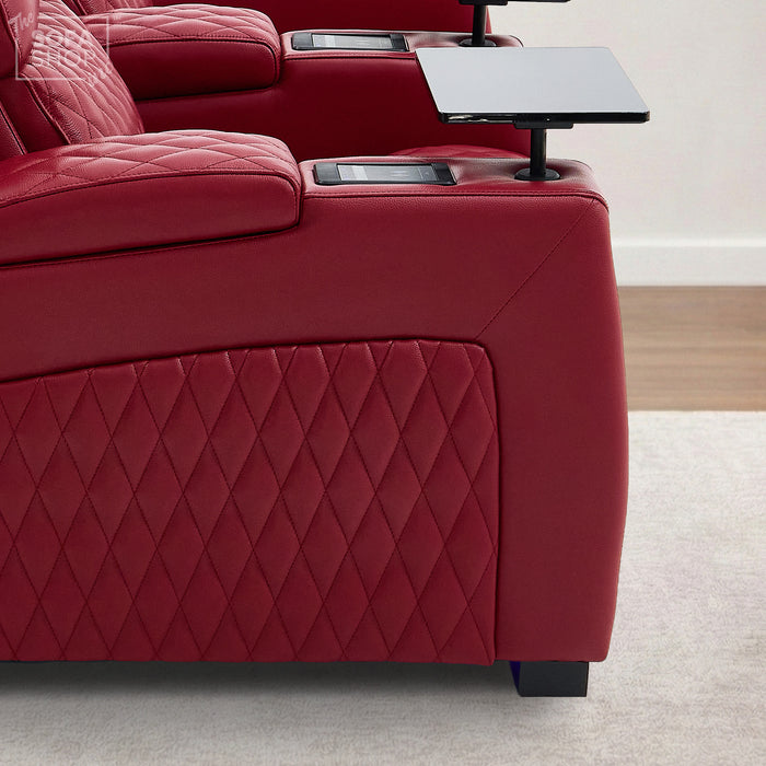 3 Seater Red Real Leather Electric Recliner Cinema Sofa | Hi-Tech Settee With Power Lumbar, Wireless Charging, Heating & Cooling Cupholders | Assisi | The Sofa Shop