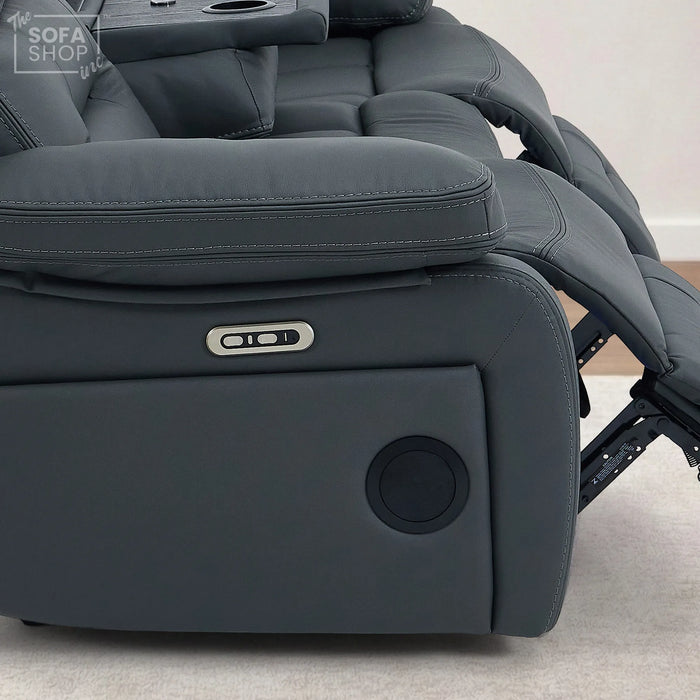 3 Seater Cinema Sofa in Grey Genuine Leather | Hi-Tech Couch with Power Recline + Power Headrests + Wireless Charging + Speakers | Sicily | The Sofa Shop