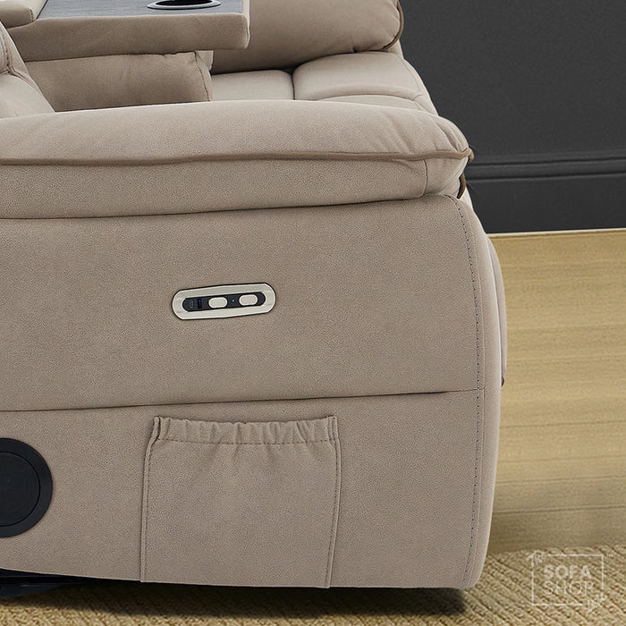 3 Seater Hi-Tech Electric Recliner Sofa In Beige Fabric | Adjustable Headrests & Bluetooth Speakers & USB-C | Florence | The Sofa Shop