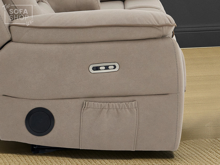 3 Seater Electric Recliner Cinema Sofa in Beige Fabric | Power Recliners with USB+C, Massage, Bluetooth Speaker, Fold-Down Table & Storage | Florence Series One