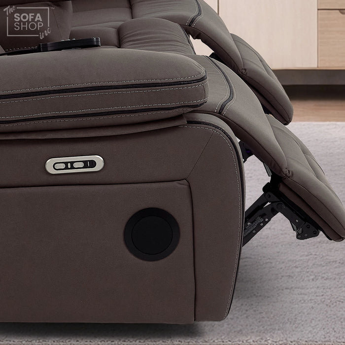 3 Seater Electric Recliner Cinema Sofa in Dark Brown Fabric | Hi-Tech Sofa With Massage, Fold-Down Table, Bluetooth Speakers, LED Lights & Power Headrest | Tuscany | The Sofa Shop