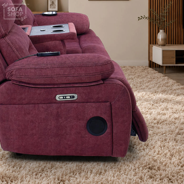 3 Seater Smart Tech Electric Recliner Cinema Sofa | Purple Fabric | Sicily