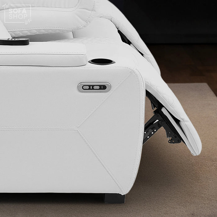 3+1 Real  Leather Electric Recliner Cinema Sofa Set in White | Massage, Heat, USB-C Charging, LED Lights & Fold-Down Table | Napoli | The Sofa Shop