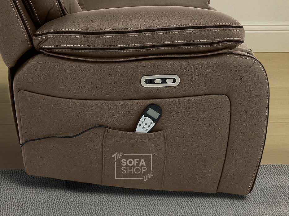 Electric Recliner Chair | 1 Seater Brown Fabric Home Cinema Sofa with Massage, Power Recline, USB Port & Adjustable Headrest | Tuscany | The Sofa Shop