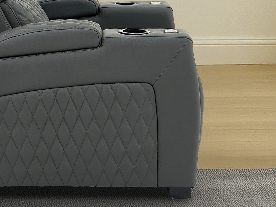 2+1 Real Leather Sofa Set in Grey | Electric Hi-Tech Cinema Suite with Massage, Low Lumbar Heating, USB, Power Lumbar Support & Headrests, Cooling Cup Holders | Assisi