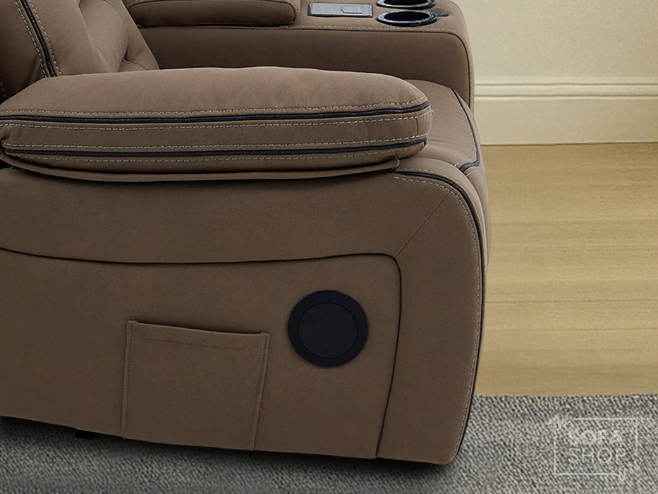 2+1 Electric Recliner Sofa Set | Cinema Sofa Package in Brown Resilience Fabric. 2 Piece Cinema Sofa | Hi-Tech Sofa Set With Massage, LED Cup Holders & USB Ports & Storage | Tuscany