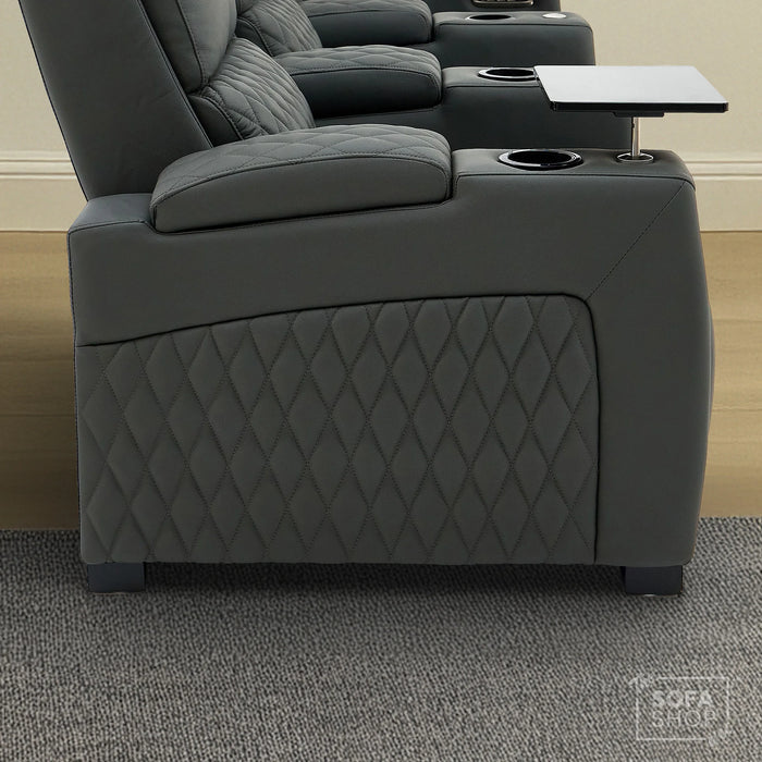 3 Seat Real Leather Electric Recliner Home Cinema Theatre Sofa In Grey with Chilled Cupholder + USB C to Stay Charged + Fully Reclining Seats & Lumbar Support | Assisi