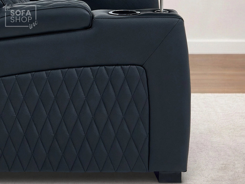 2 Seater Cinema Sofa in Black Real Leather | Luxury Theatre & Home Cinema Seating | Electric Recliner With Cooling Cup Holders + Lumbar Support | USB Charging + LED Lights | Assisi