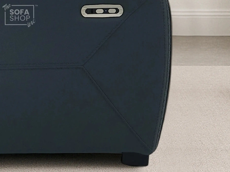 2 Seater Electric Cinema Sofa in Blue Real Leather with Massage, Cup Holders, Power Recliner, USB Ports, Socket Set & Storage Box | Blue Leather | Napoli