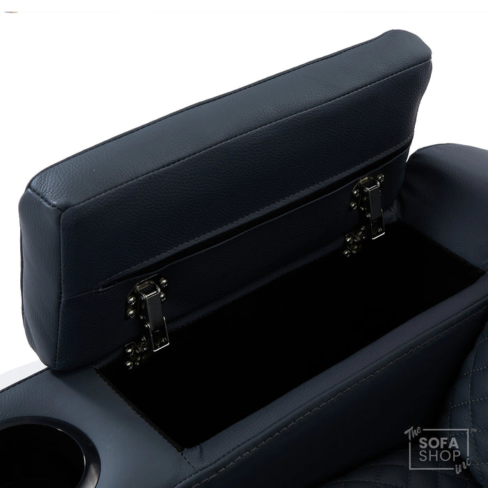 2 Seater Blue Real Leather Electric Recliner Cinema Sofa | Massage, Heat, Console, Wireless Charging & Cooling Cup Holders | Napoli