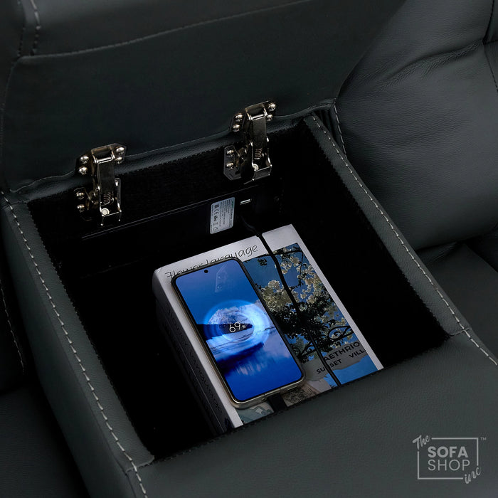 2 Seater Real Leather Electric Recliner Cinema Sofa in Grey | Massage, Heated Lumbar, Console & Cooling Cup Holders | Sicily | The Sofa Shop