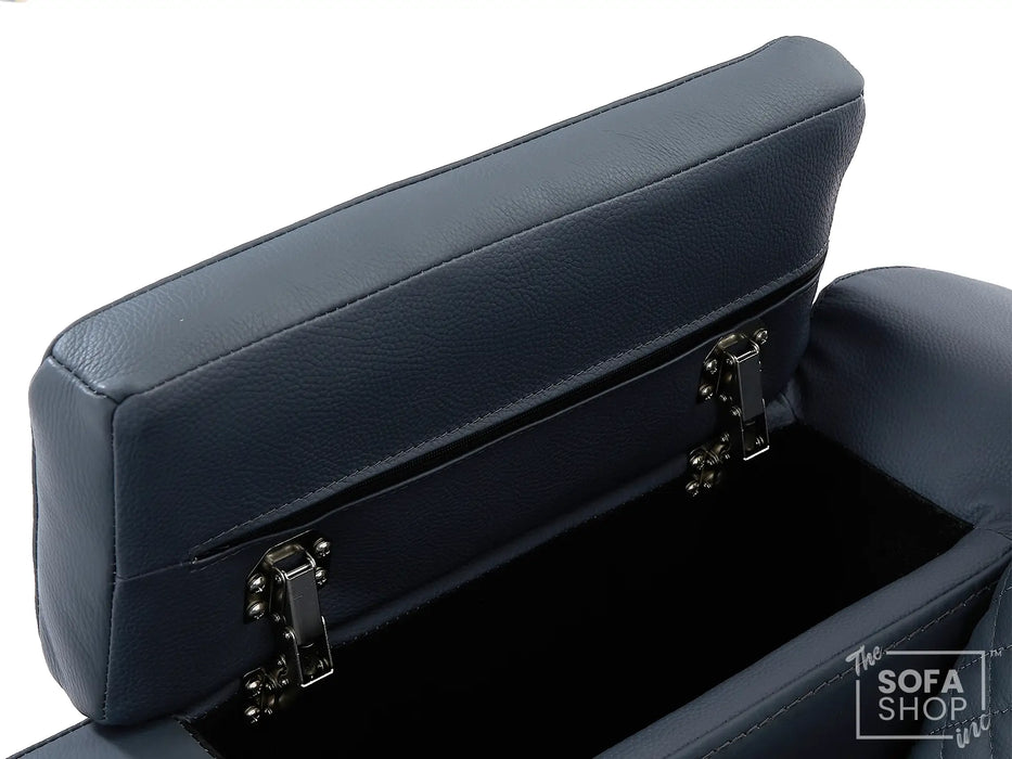 2 Seater Electric Cinema Sofa in Blue Real Leather with Massage, Cup Holders, Power Recliner, USB Ports, Socket Set & Storage Box | Blue Leather | Napoli