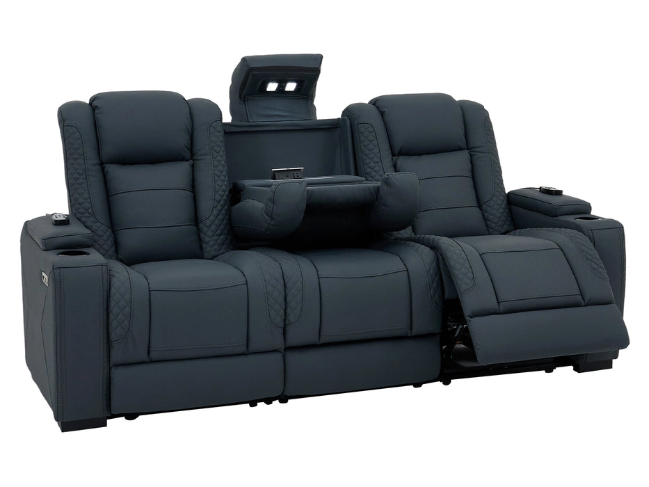3 Seater Real Leather Electric Recliner Cinema Sofa in Blue | Massage, Power Headrest & USB-C | Napoli | The Sofa Shop