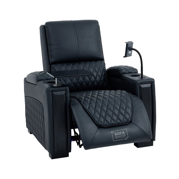 1 Seater Real Leather Electric Recliner Cinema Armchair | 8-Point Vibration Massage + Heated Lumbar + Cooler Cup Holder. Power Grommet, Power Headrest & Detachable Tray Table | Assisi | The Sofa Shop