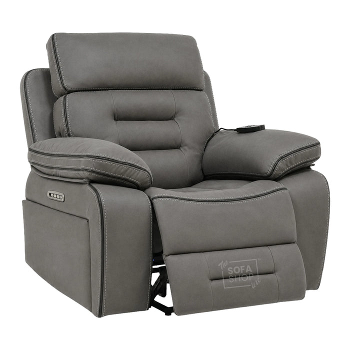 Electric Riser Chair In Graphite Grey Fabric | Hi-Tech Recliner Armchair With Vibration Massage + Heated Lumbar + Cooling Cup Holder + Power Headrest | Tuscany | The Sofa Shop