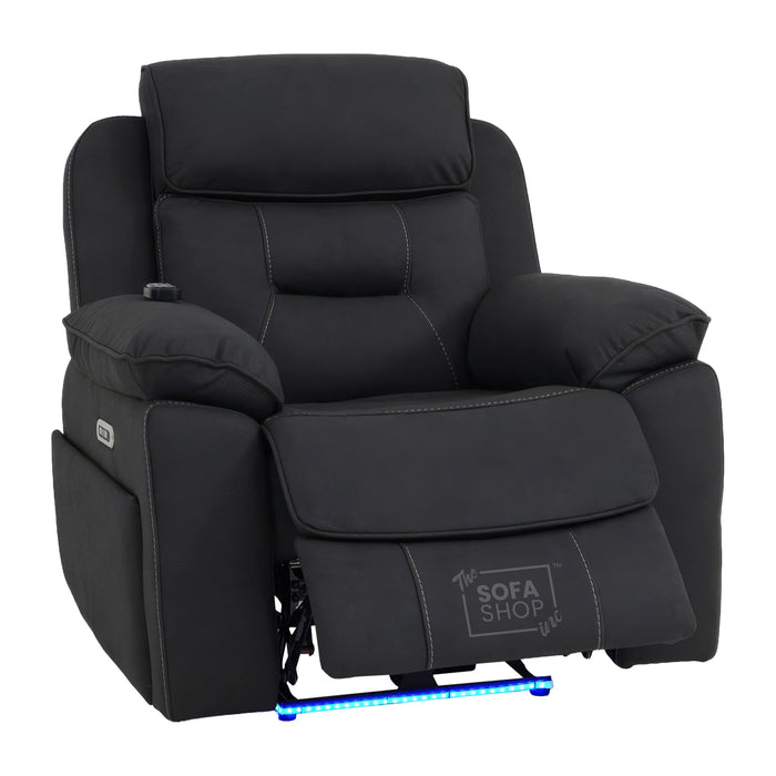 3+1 Charcoal Grey Fabric Electric Recliner Cinema | 2 Piece Sofa Set With Massage, Heated Lumbar, Wireless Charging & Bluetooth Speakers | Florence | The Sofa Shop